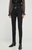 Morgan pantaloni femei, culoarea negru, drept, high waist