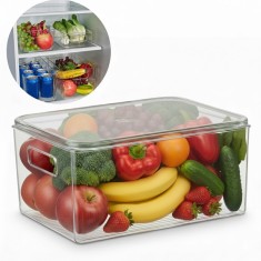 Cutie depozitare alimente cu capac Koken, organizator pentru frigider, birou, bucatarie 23.5x13x11 cm, plastic transparent fara BPA - Set 2 cutii