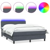Cumpara ieftin Pat cu arcuri cu saltea si LED, gri inchis, 160x210 cm, catifea