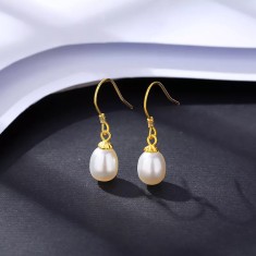 Cercei Din Argint cu Perla Gold cod ARG381G