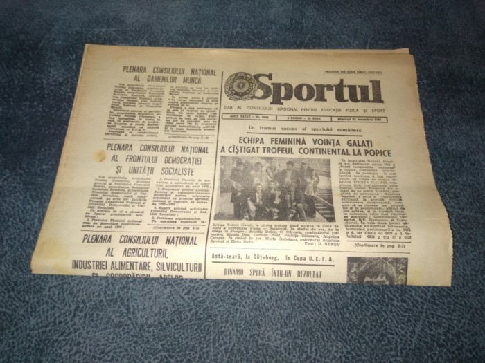 ZIARUL SPORTUL 25 NOIEMBRIE 1981
