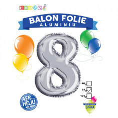 Balon, folie aluminiu, argintiu, cifra 8, 81 cm