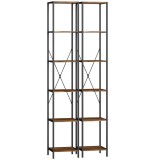 HOMCOM Set de 2 rafturi cu 6 polițe, cadru din oțel, pentru living, birou, dormitor, Maro-Rustic | Aosom Romania