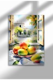 Imprimeu pe p&acirc;nză fără ramă, natură &icirc;n bucătărie, mango și briză de fereastră, format A4, poster de perete mediteranean | A3 (29.7 x 42 cm)