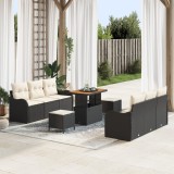 vidaXL Set canapele pentru grădină , 9 piese, cu perne, răchită neagră, lemn de acacia.