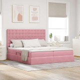 vidaXL Pat cu storage cu saltea cu headboard Roz 200 x 200 cm Catifea 3372280