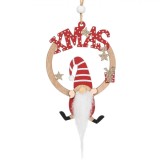 Ornament Brad Crăciun Lemn Gnome Perforat 8x12cm Roșu-Maro Multicolor Xmas Glob Decoratiune Lemn