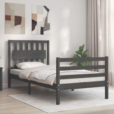 vidaXL Cadru de pat cu tăblie, gri, 90x200 cm, lemn masiv foto