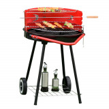 Outsunny Grătar Barbecue Portabil Reglabil, Grătar de Grădină, 67x51x82cm, Negru și Roșu | Aosom Romania