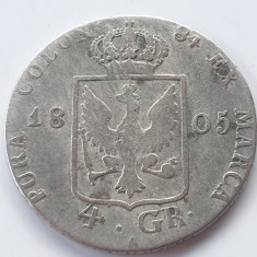 Germania Prusia 4 groschen 1/6 thaler 1805 A argint William lll
