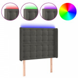 Tăblie de pat cu LED, gri &icirc;nchis, 83x16x118/128 cm, catifea