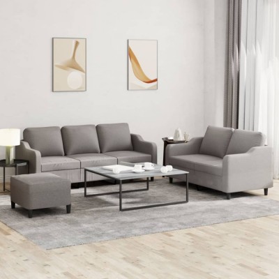 vidaXL Set de canapea cu perne, 3 piese, gri taupe, material textil 3201849 foto