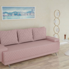 Canapea extensibila Napoli Pink, 205x90x86 cm, cu lada de depozitare