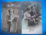 HOPCT 1642 CUPLU-ROMANTICA-FRANTA--LOT 2 CARTI POSTALE VECHI-CIRCULATE