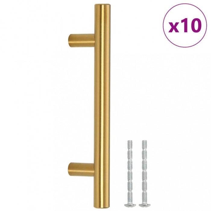 Manere de dulap, 10 buc., auriu, 96 mm, otel inoxidabil