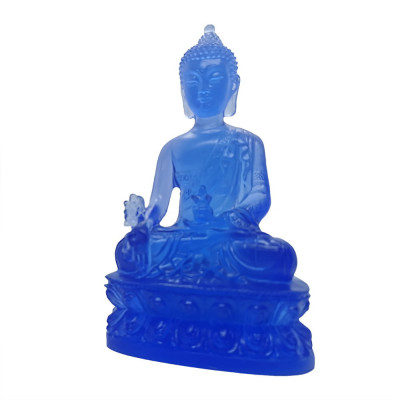 Statueta cu Buddha medicinei albastra din LIULI cu floare de lotus foto