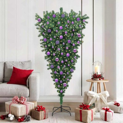 vidaXL Pom de Crăciun artificial pre-luminat cu globuri, cu fir răsturnat 3396870 foto