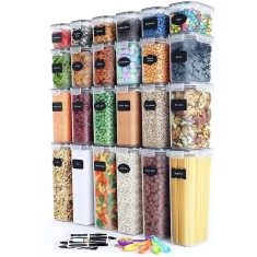 Cutii de depozitare alimente, Cyrax, Set din 24 Cutii pentru Condimente, Cereale, Cutii pentru Bucatarie, din Plastic PP, Cutii Alimentare, Diferite D