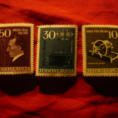Serie mica Yugoslavia 1956 - N.Tesla , 3 valori (din4v) stampilate
