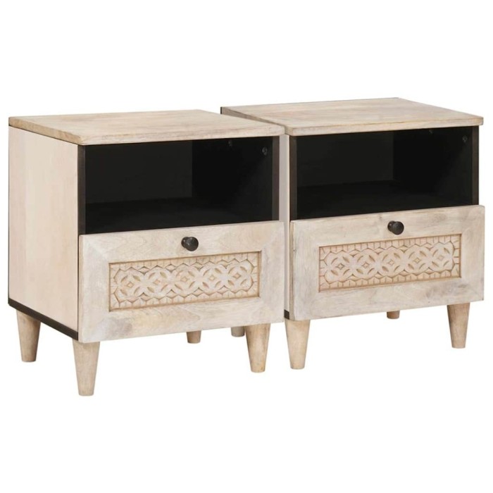 vidaXL Noptieră 2 pcs Bej 40 x 33 x 46 cm Lemn masiv de mango 4018123