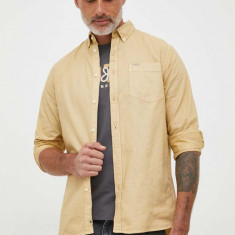 Pepe Jeans camasa din bumbac Fabio barbati, culoarea bej, cu guler button-down, regular