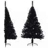 Jumătate brad de Crăciun artificial cu suport, negru 120 cm PVC