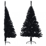 vidaXL Jumătate brad de Crăciun artificial cu suport, negru 120 cm PVC 344675