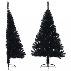 vidaXL Jumătate brad de Crăciun artificial cu suport, negru 120 cm PVC 344675