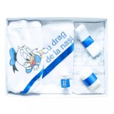 Cumpara ieftin Trusou Botez, 6 Piese cu Text Imprimat &quot;Cu drag de la nasi&quot;, Albastru, Donald Duck - TB148