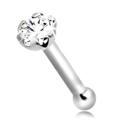 Piercing drept de nas din aur alb de 14K cu diamant strălucitor, 1,5 mm