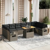 VidaXL Set canapele de grădină cu perne, 11 piese, gri, poliratan
