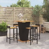 Cumpara ieftin Set bar pentru grădină, 5 piese, negru, poliratan/lemn acacia