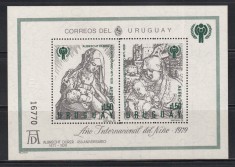 Uruguay 1979 - Anul Internațional al Copilului - Tablouri de D&uuml;rer, Colita, Tiraj 30.000, Cota 20 Euro, MNH