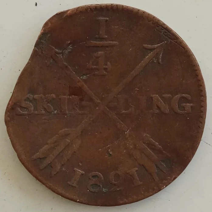 Moneda Suedia - 1/4 Skilling 1821