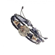 Bratara din piele ecologica, Zodiac Rac, Negru, BR49