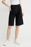 MM pantaloni scurti femei, culoarea albastru marin, neted, high waist, 2516781027600