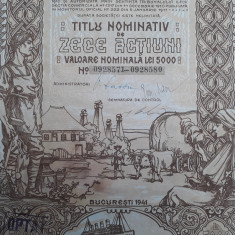5000 Lei 1941 Banca Romaneasca Bucuresti actiuni vechi , veche Romania, 928580
