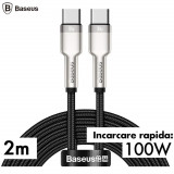 CABLU alimentare/date Baseus Cafule Metal USB-C, Fast Charging Data Cable pt. smartphone, 100W, 2m, negru &quot;CATJK-D01&quot;
