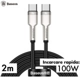 CABLU alimentare si date Baseus Cafule Metal, Fast Charging Data Cable pt. smartphone, USB Type-C la USB Type-C 100W, braided, 2m, negru &quot;CATJK-D01&quot; (