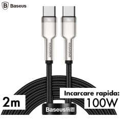 CABLU alimentare si date Baseus Cafule Metal, Fast Charging Data Cable pt. smartphone, USB Type-C la USB Type-C 100W, braided, 2m, negru &amp;quot;CATJK-D