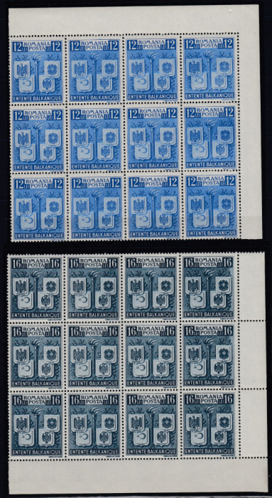 ROMANIA 1940 LP 137 INTELEGEREA BALCANICA SERIA IN BLOCURI DE 12 TIMBRE MNH