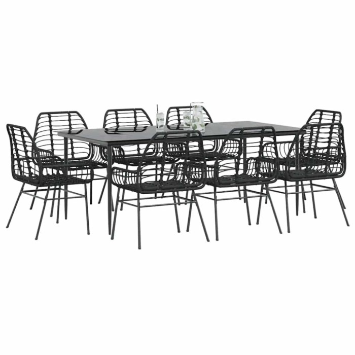 vidaXL Set de sufragerie de grădină 9 piese sticlă neagră polirattan 3334442