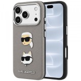 Husa pentru Apple iPhone 18 Pro / 17 Pro, Karl Lagerfeld, Saffiano with Karl &amp; Choupette Head's Pin and Logo, Gri