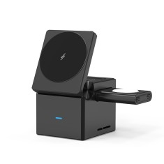 Incarcator wireless MagSafe 3 in 1, Fast Charger, 15W, Casti, Smartwatch, Pliabil, Negru, OBRALIX