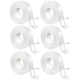 Cumpara ieftin Set 6 benzi dublu adezive pentru uz casnic, reutilizabile, lungime 5 m, latime 3 cm, transparente