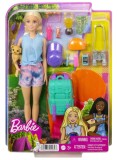 Papusa Barbie &amp; Camping With Puppy Malibu (hdf73)
