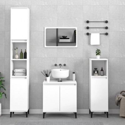 Set mobilier de baie, 3 piese, alb, lemn compozit foto