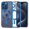 Husa Tech-Protect MagShine MagSafe iPhone 15 Pro Max Albastru Inchis/Transparenta, Protectie Camera, Compatibila Magsafe