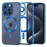 Husa Tech-Protect MagShine MagSafe iPhone 15 Pro Max Albastru Inchis/Transparenta, Protectie Camera, Compatibila Magsafe