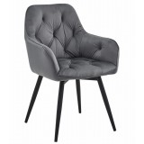 Scaun stil fotoliu bucatarie/living, Artool, York, rotativ, catifea, metal, gri inchis si negru, 56x61x84 cm